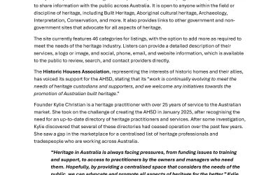 Media Release – The Australian Heritage Services Directory (AHSD)
